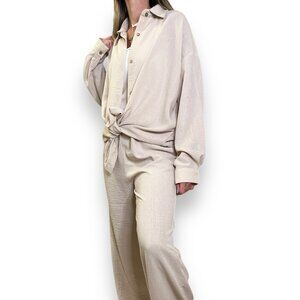 Chloe Linen Set in Beige in S and Chloe Linen Set in Ivory in M